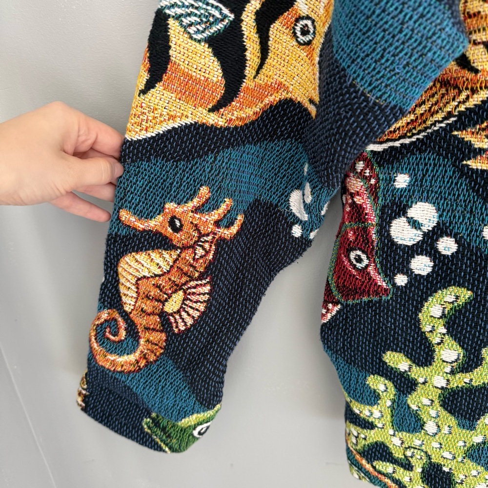 Vintage Pony Woven Tropical Fish Ocean Tapestry Jacket - Picture 4 of 9